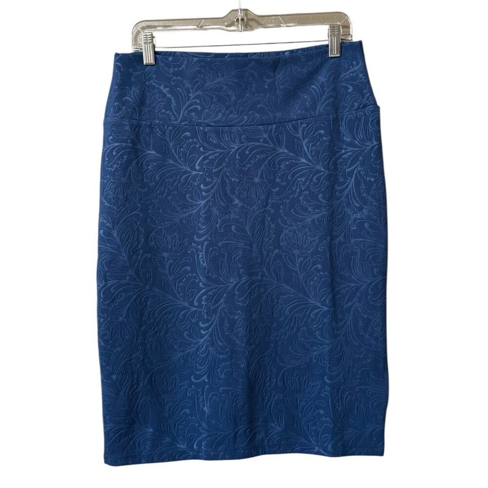 Lularoe Women Size Large Blue Embroidered Straight Fit Cottagecore Stretch City